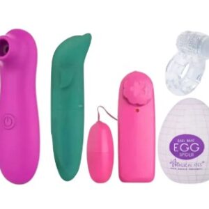 combo succionador de clitoris + delfin vibrador + bullet + egg masturbador + anillo peneano